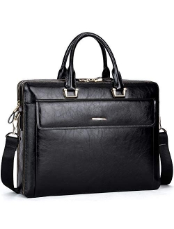 Women Oil Wax Leather Briefcases Slim Large Business 15.6" Laptop Vintage Shoulder Bag for Men