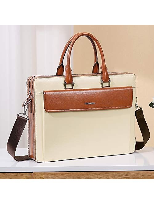 CLUCI Women Oil Wax Leather Briefcases Slim Large Business 15.6" Laptop Vintage Shoulder Bag for Men