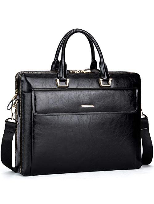 CLUCI Women Oil Wax Leather Briefcases Slim Large Business 15.6" Laptop Vintage Shoulder Bag for Men