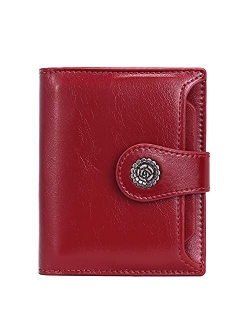 Small Wallets for Women Leather Bifold Compact Credit Card Holder with ID Window Ladies Zipper Coin Purse Brown