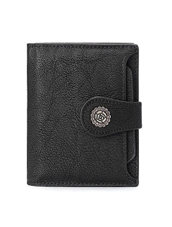 Small Wallets for Women Leather Bifold Compact Credit Card Holder with ID Window Ladies Zipper Coin Purse Brown