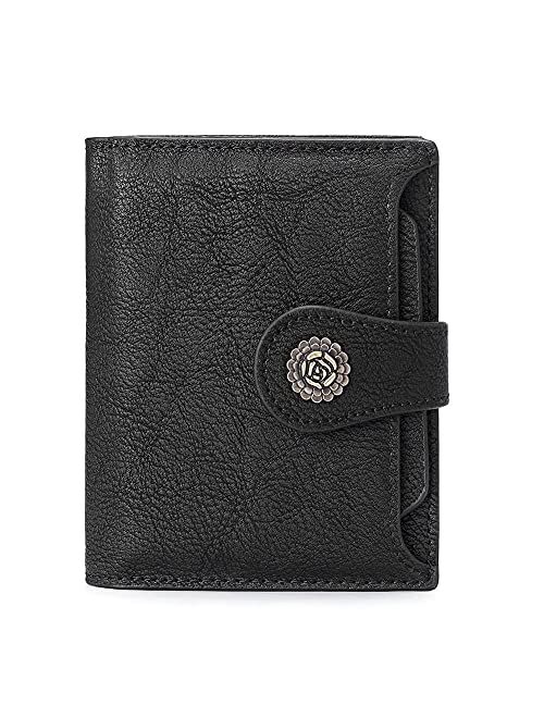 CLUCI Small Wallets for Women Leather Bifold Compact Credit Card Holder with ID Window Ladies Zipper Coin Purse Brown