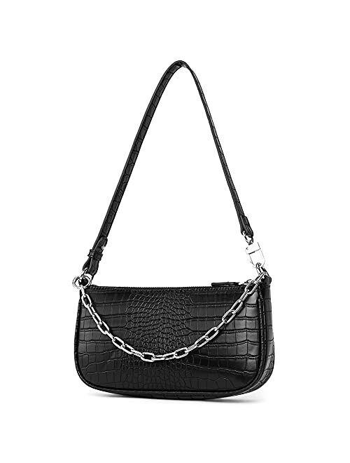 CLUCI Small Shoulder Bag for Women Vegan Leather Retro Classic Clutch Zipper Closure, Ladies Croc Tote Handbag Purse