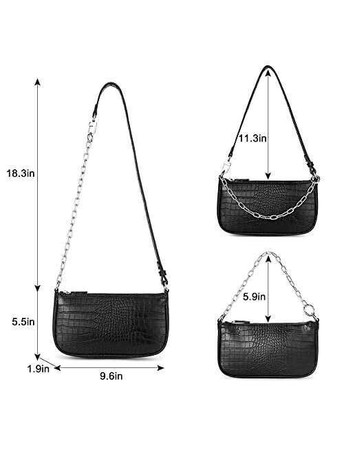 CLUCI Small Shoulder Bag for Women Vegan Leather Retro Classic Clutch Zipper Closure, Ladies Croc Tote Handbag Purse