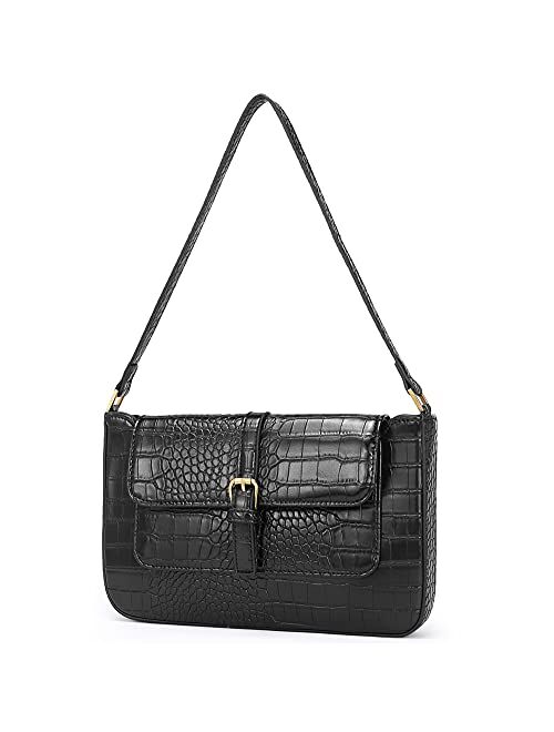 CLUCI Small Shoulder Bag for Women Vegan Leather Retro Classic Clutch Zipper Closure, Ladies Croc Tote Handbag Purse