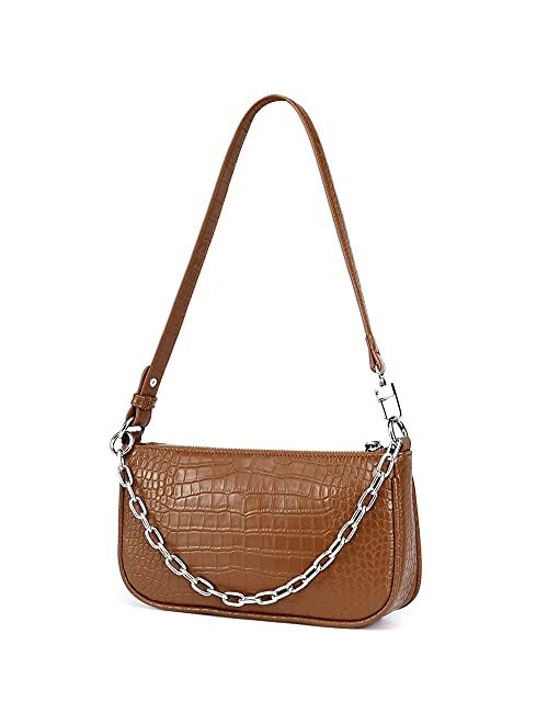 CLUCI Small Shoulder Bag for Women Vegan Leather Retro Classic Clutch Zipper Closure, Ladies Croc Tote Handbag Purse