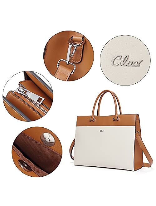 CLUCI Laptop Bag for Women Leather Briefcase 15.6 Inch Laptop Tote Bag Office Large Capacity Shoulder Bag