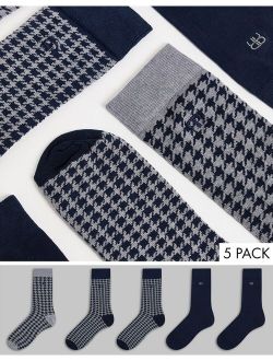 dogtooth smart 5 pack of socks in navy