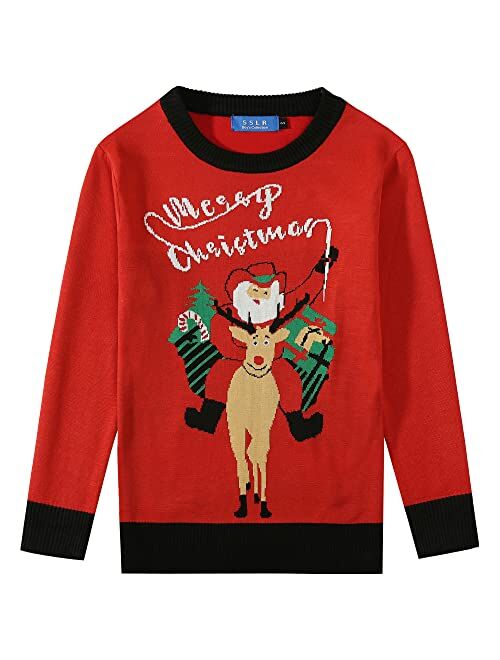 SSLR Youth Big Boys Holiday Santa Clause Pullover Sweater Ugly Christmas Sweater for Kids