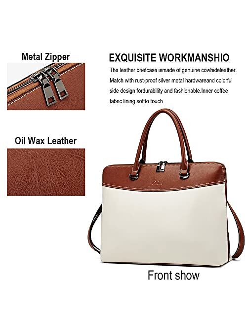 CLUCI Briefcase for Women Genuine Leather 15.6 Inch Laptop Vintage Large Medium Ladies Business Work Tote Shoulder Bags Beige