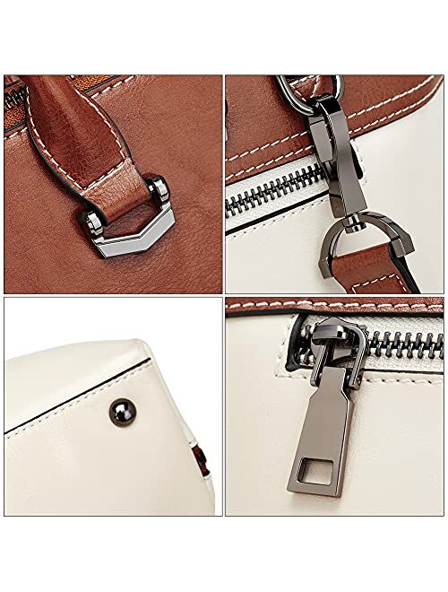 CLUCI Briefcase for Women Genuine Leather 15.6 Inch Laptop Vintage Large Medium Ladies Business Work Tote Shoulder Bags Beige