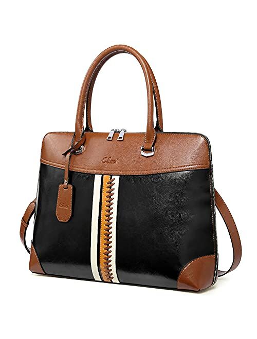 CLUCI Briefcase for Women Genuine Leather 15.6 Inch Laptop Vintage Large Medium Ladies Business Work Tote Shoulder Bags Beige