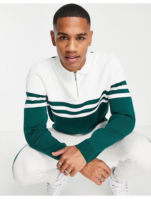 River Island Ottoman block knit polo in green