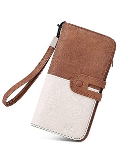 Women Wallet Large Leather Designer Card Holder Organizer Long Ladies Travel Clutch Wristlet Brown