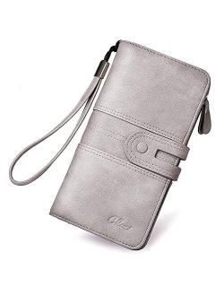 Women Wallet Large Leather Designer Card Holder Organizer Long Ladies Travel Clutch Wristlet Brown