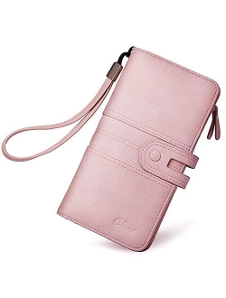 Women Wallet Large Leather Designer Card Holder Organizer Long Ladies Travel Clutch Wristlet Brown