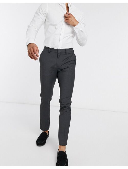 River Island cotton slim fit smart pants in gray