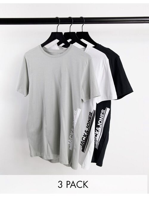 Jack & Jones 3 pack t-shirts in black white gray