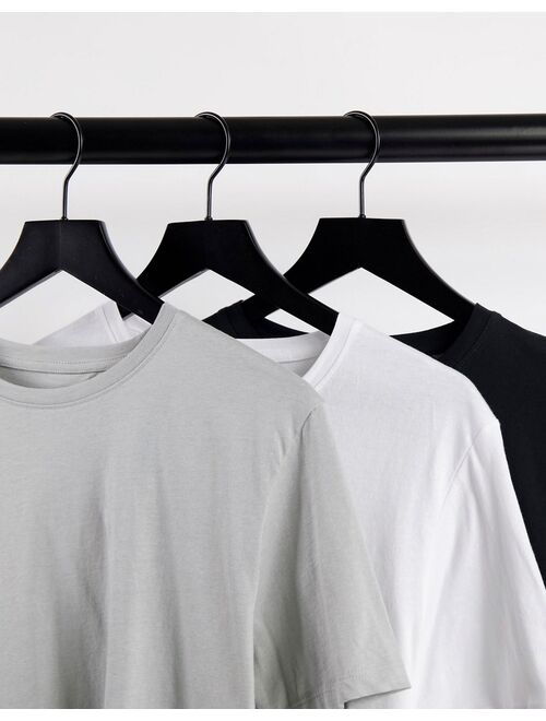 Jack & Jones 3 pack t-shirts in black white gray