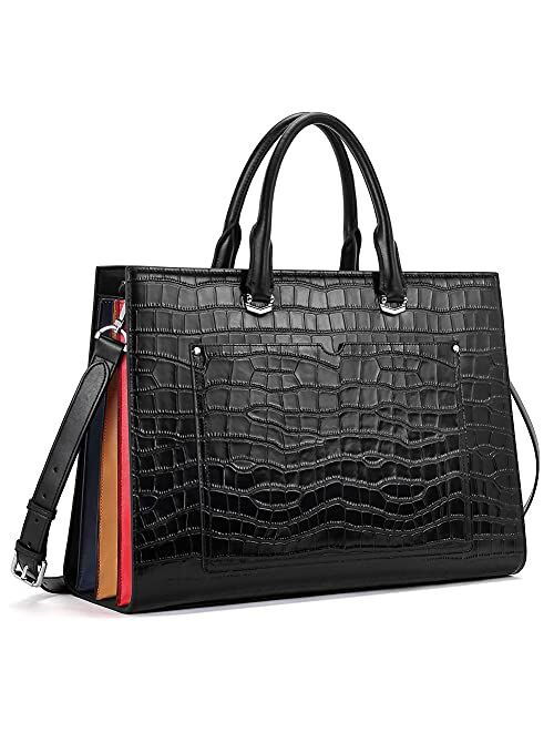 CLUCI Briefcase for Women Fashion Genuine Leather 15.6 Inch Laptop Slim Large Pocket Business Ladies Shoulder Bag Black Lizard pattern