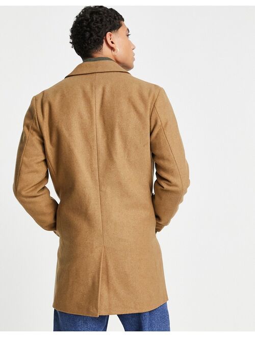 Jack & Jones Originals wool mix overcoat in tan