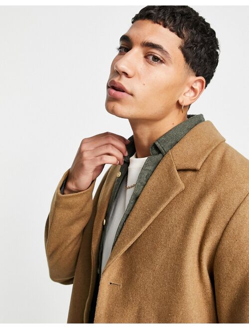 Jack & Jones Originals wool mix overcoat in tan