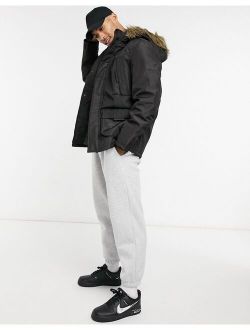 parka with faux fur trim in black