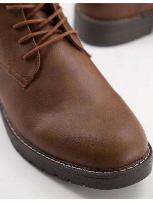 Jack & Jones faux leather lace up boot in brown