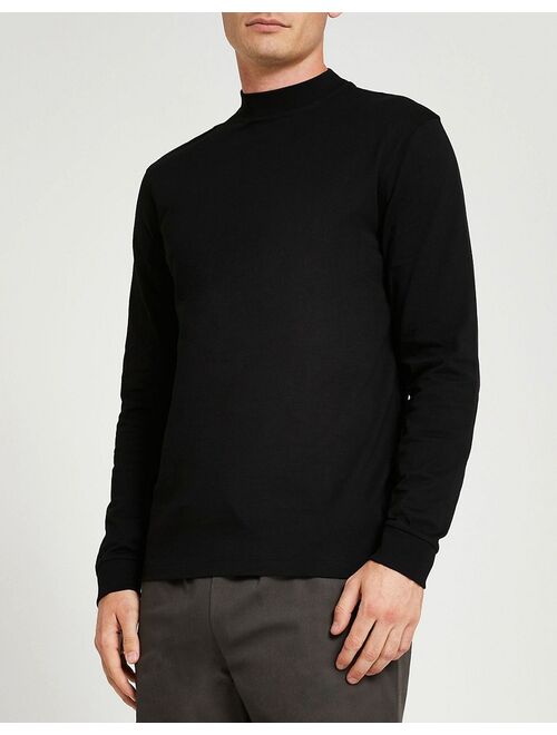 River Island slim fit turtle neck long sleeve t-shirt in black