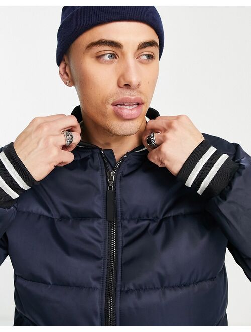 River Island varsity bomber jacket in navy