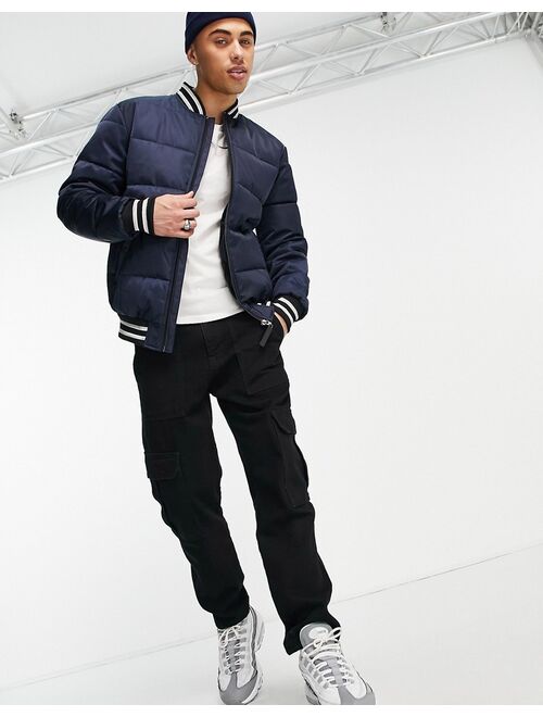 River Island varsity bomber jacket in navy