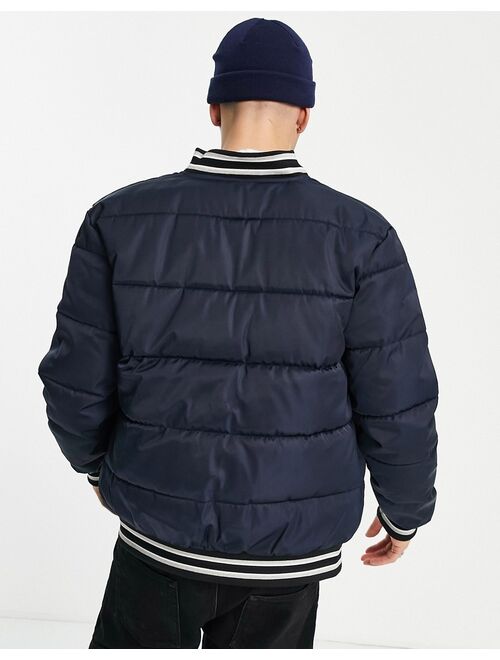 River Island varsity bomber jacket in navy