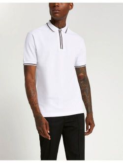 slim fit jacquard placket polo in white
