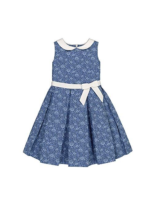 Hope & Henry Girls' Short Sleeve Button Front Dress with Peter Pan Collar and Waist Sash