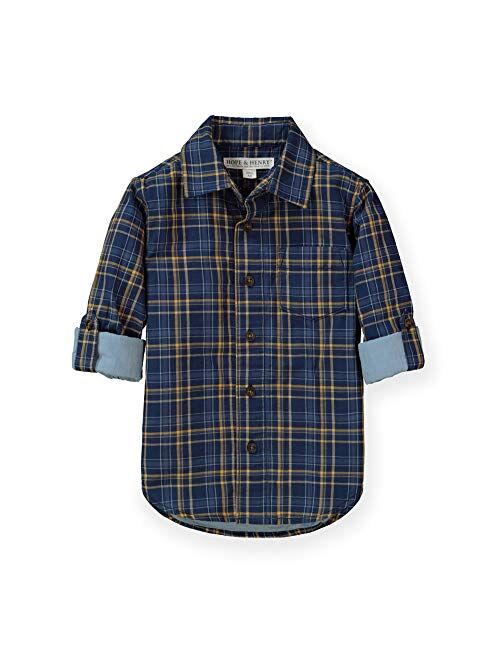 Hope & Henry Boys' Convertible Double Weave Long Sleeve Button Down Shirt