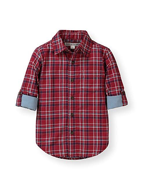 Hope & Henry Boys' Convertible Double Weave Long Sleeve Button Down Shirt