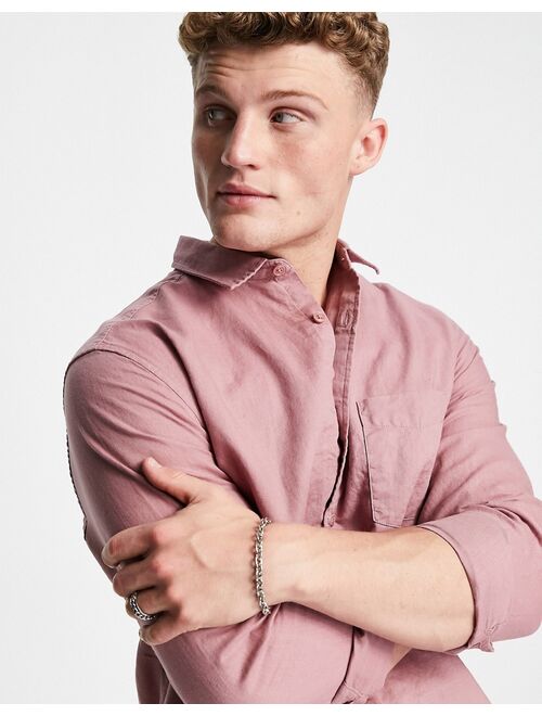 River Island long sleeve linen shirt in pink