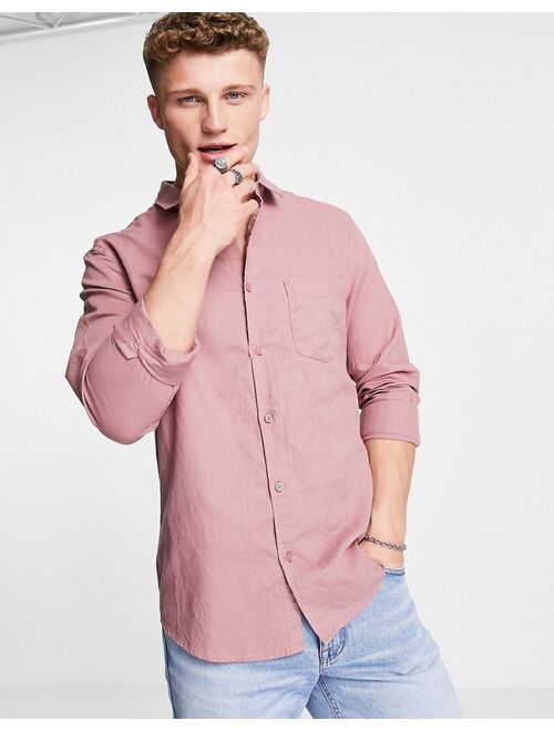 River Island long sleeve linen shirt in pink