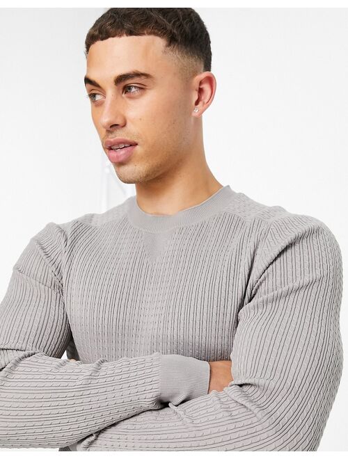 River Island knit muscle fit sweater in gray