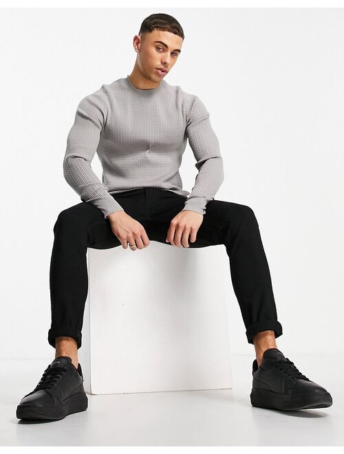 River Island knit muscle fit sweater in gray