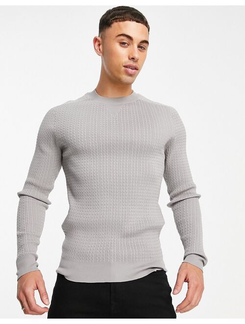 River Island knit muscle fit sweater in gray