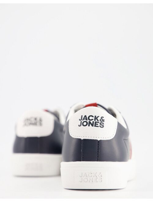 Jack & Jones faux leather sneakers with stripe logo in navy