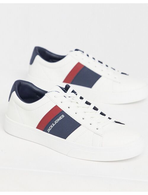 Jack & Jones faux leather sneakers with stripe logo in white