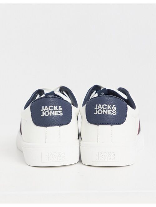 Jack & Jones faux leather sneakers with stripe logo in white