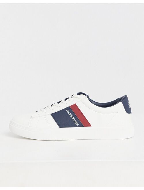 Jack & Jones faux leather sneakers with stripe logo in white