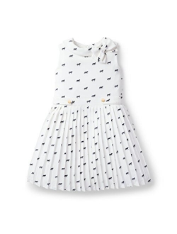 Girls' Sleeveless Dress with Gathered Waist and Bow Detail