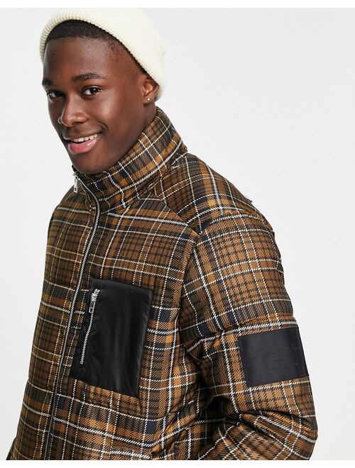 Jack & Jones Originals heavy puffer with pocket in beige check