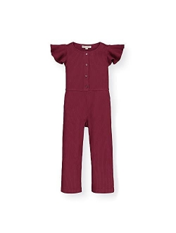 Girls' Rib Button Front Short Sleeve Jumpsuit