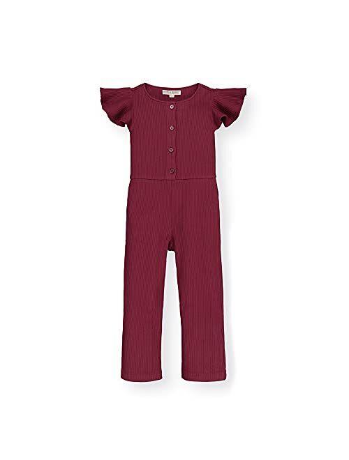 Hope & Henry Girls' Rib Button Front Short Sleeve Jumpsuit