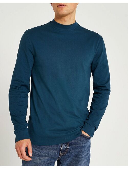 River Island slim fit turtle neck long sleeve t-shirt in green